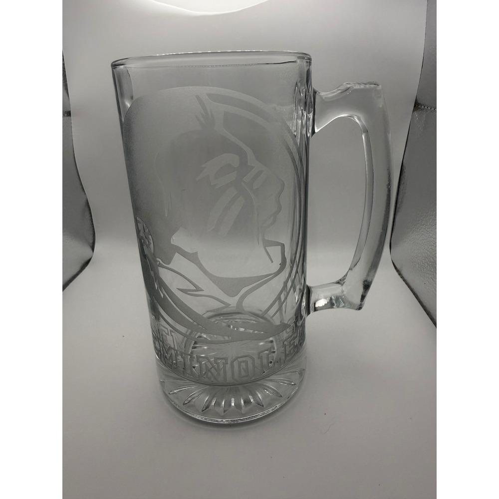 Florida State Seminoles FSU Etched Glass Beer Mug Tankard 7.25 Inch Clear Glass